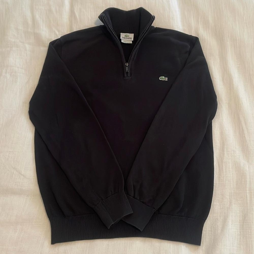 Men’s Lacoste half zip sweater black size 4 Medium